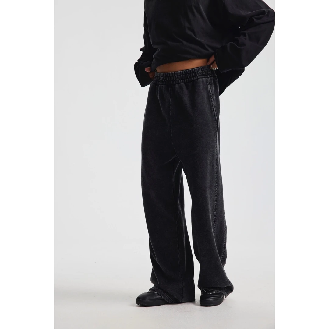 WetGrade380G纯棉卫裤复古炒雪花磨边做旧拼接2025秋冬新款长裤