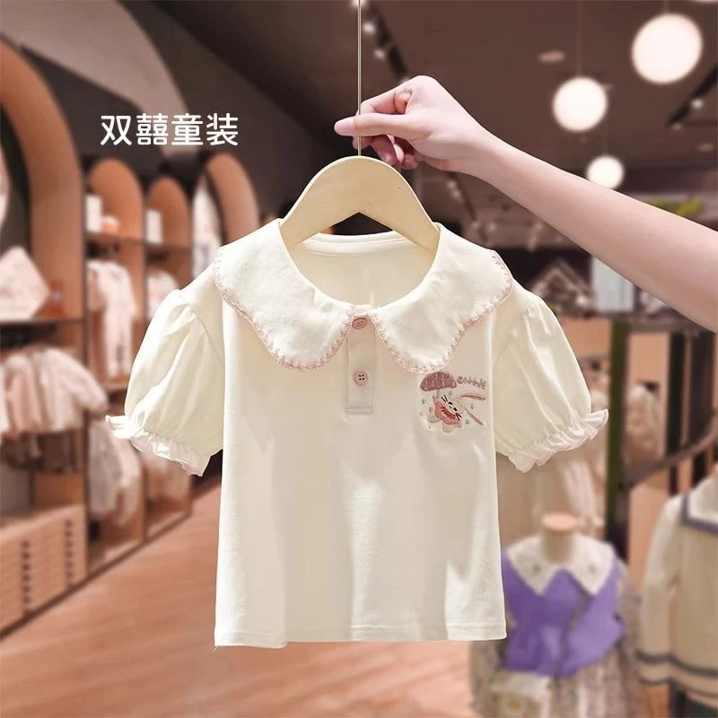 polo衫童装女童夏装时髦儿童新款纯棉t恤宝宝娃娃领上衣潮短袖