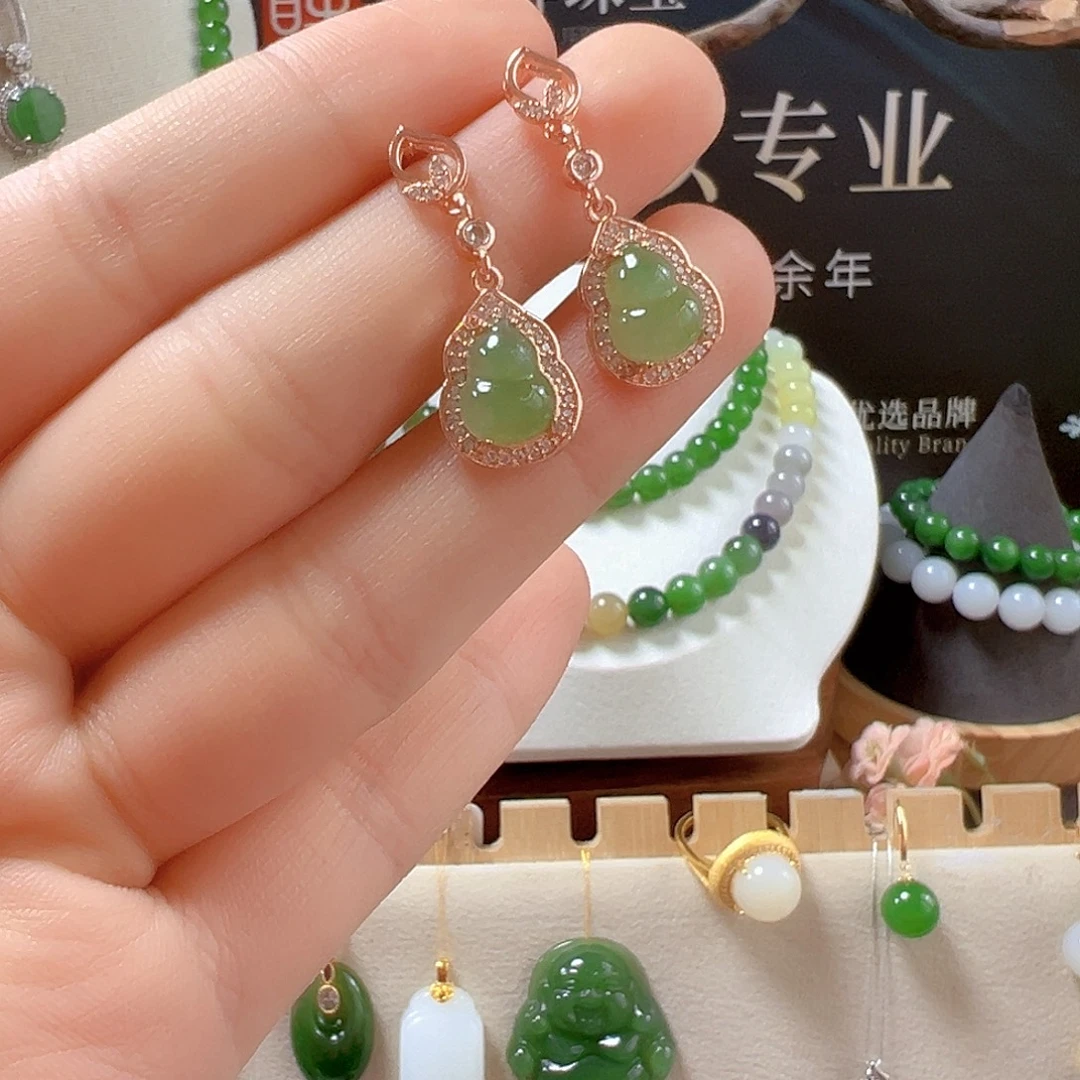 和田玉银S925镶嵌耳饰