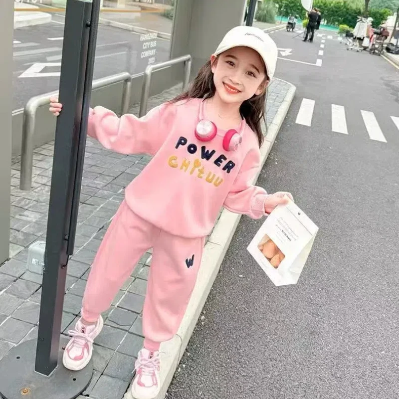 52002女小童卫衣套装春季女宝宝洋气时髦春秋款休闲运动两件套潮