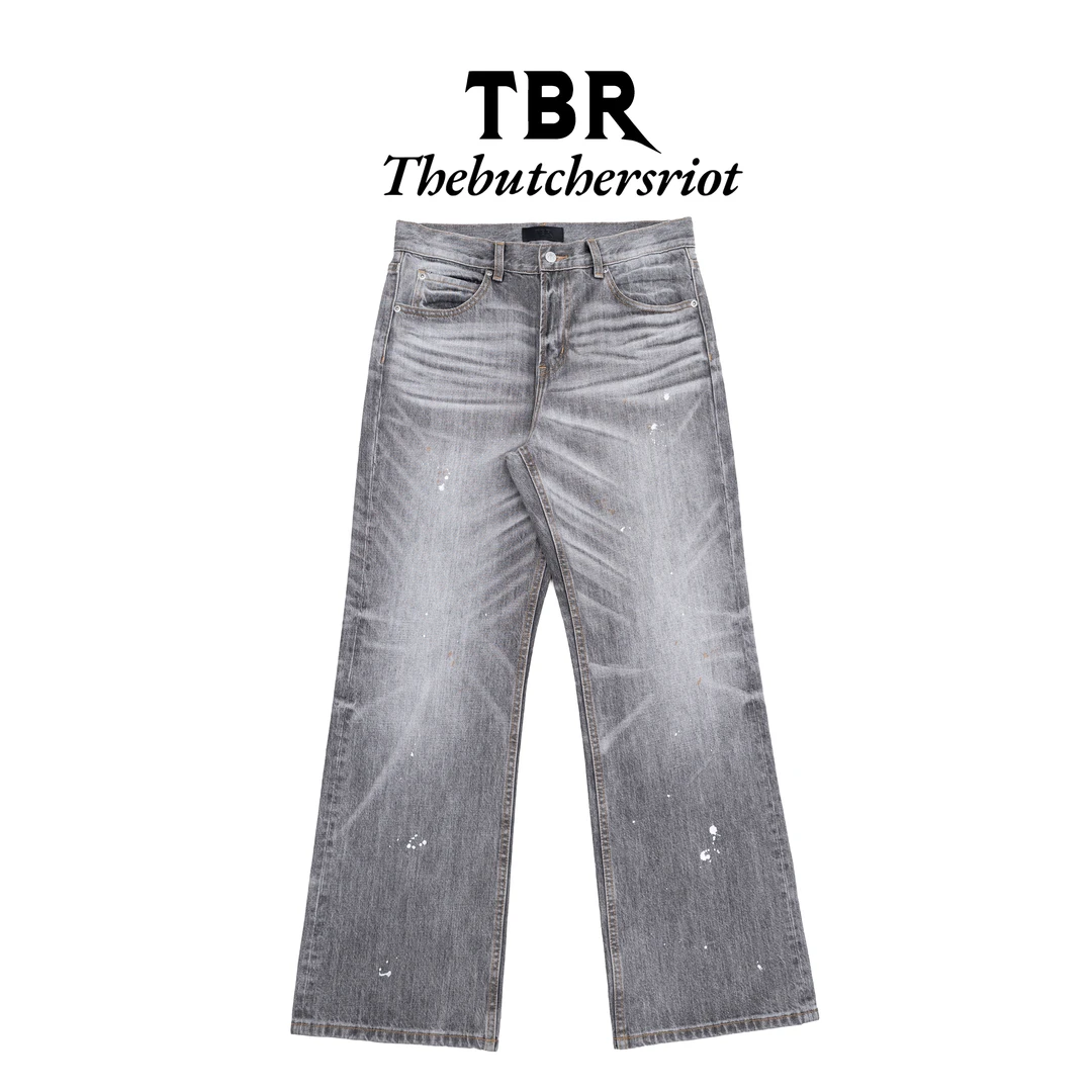 TBR 高端线 冈山牛王人体工程004烟灰橙水洗宽松直筒牛仔裤子