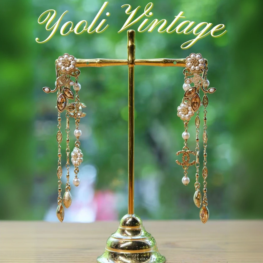 95新 Chanel/香奈儿 柚礼中古/香奈儿花朵双c流苏耳钉LZ504145