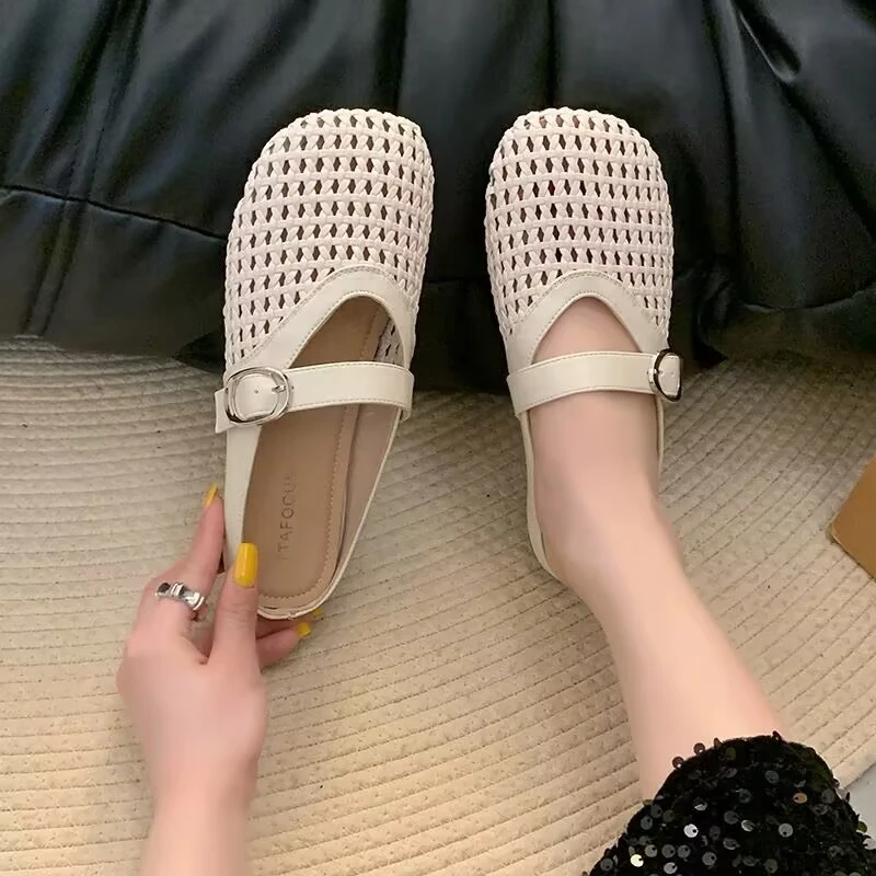 包头拖女外穿2025夏季镂空皮面懒人鞋休闲百搭韩系半拖网红凉拖鞋