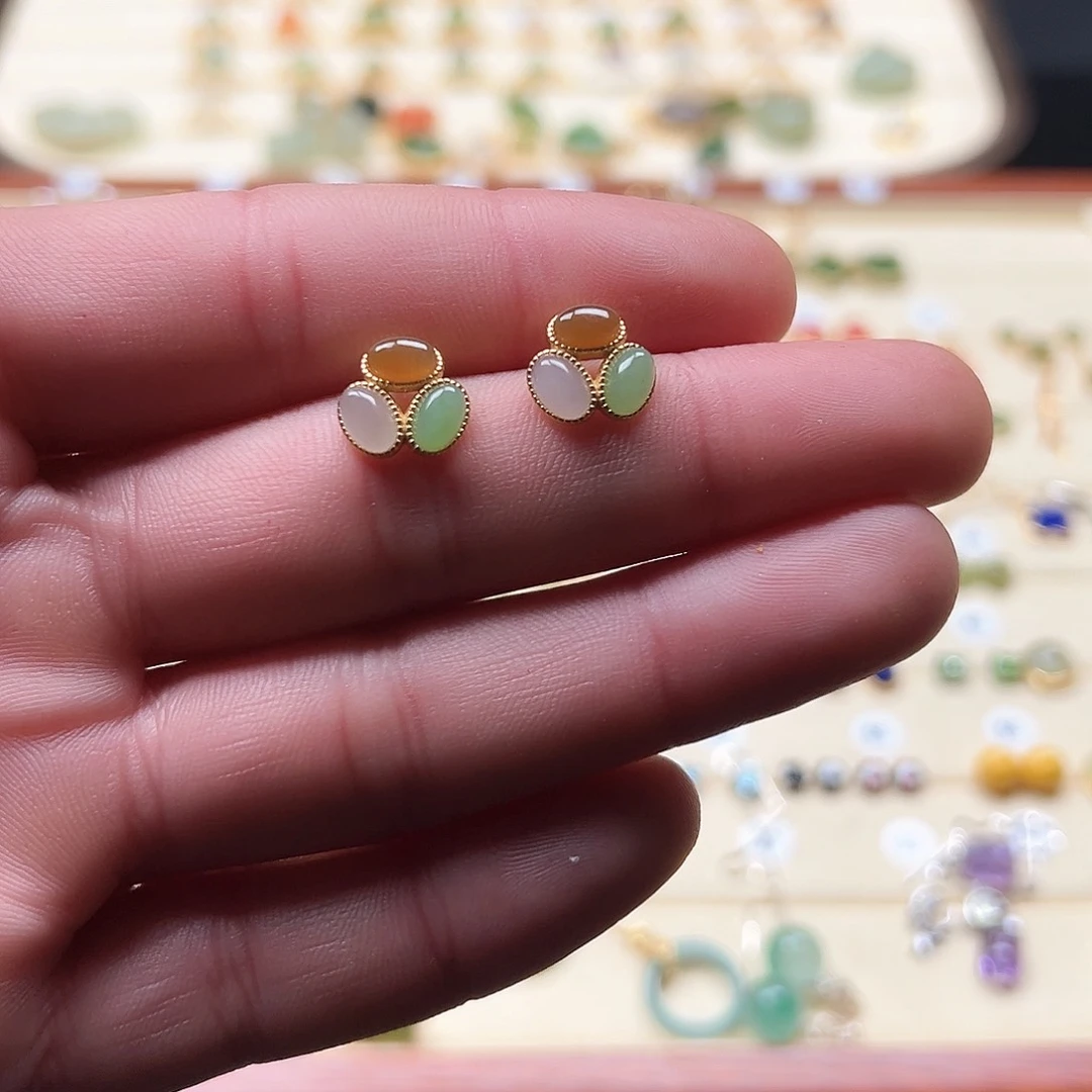 和田玉耳饰银S925镶嵌