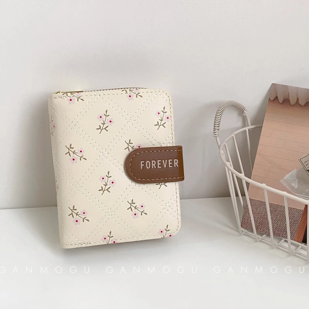 新款可爱小碎花女式复古大容量卡包多卡位多功能钱包卡包二合一