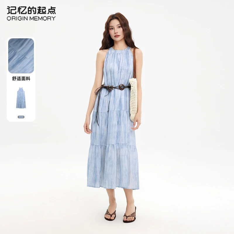 记忆的起点气质挂脖连衣裙女2025夏季新款初夏穿搭裙子69AX8036Z