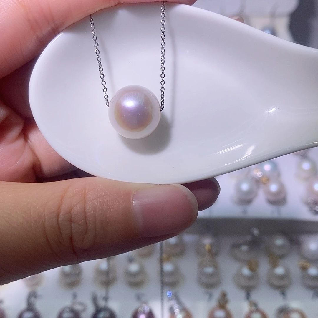 淡水珍珠吊坠(赠链)银S925镶嵌尺寸12/13毫米路路通