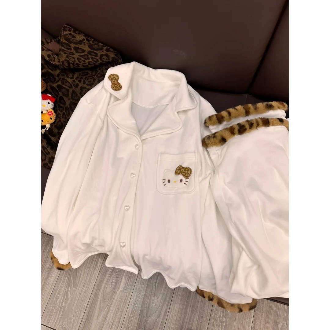 甜美简约风软糯虎纹凯蒂猫睡衣女春秋季新款爆款家居服套装可外穿