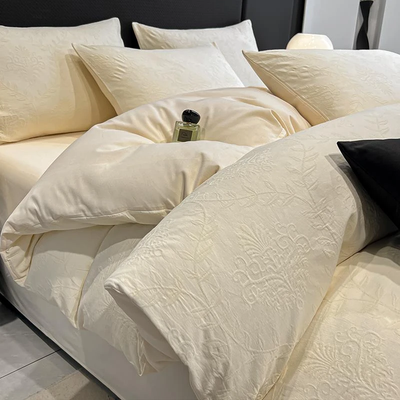 高端轻奢全棉提花床上四件套秋冬纯棉磨毛床单被套床笠床品三件套