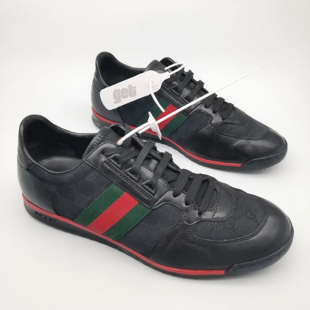 99新 GUCCI/古驰 刺绣老花网面高尔夫球运动鞋休闲鞋6.5欧GS1034