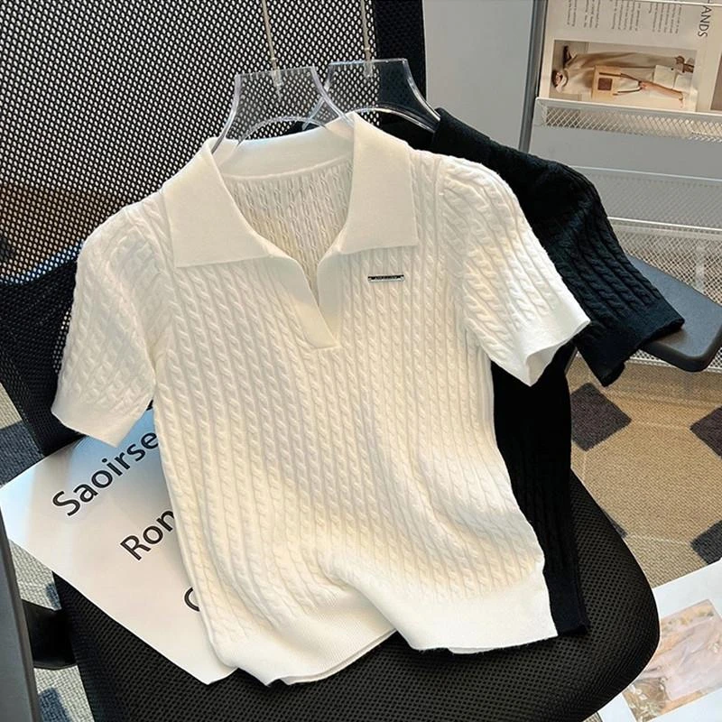 哥弟阿玛施正品【80-200斤】气质针织上衣女夏大码显瘦时髦短袖