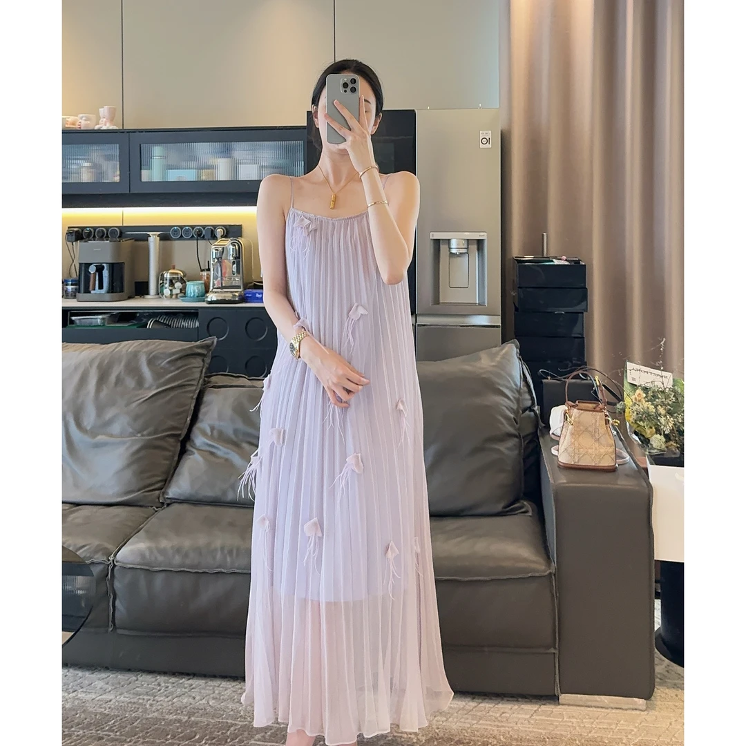 Zwinnie/詹维尼【紫色压褶吊带裙】设计感时尚显瘦连衣裙 GMY202302