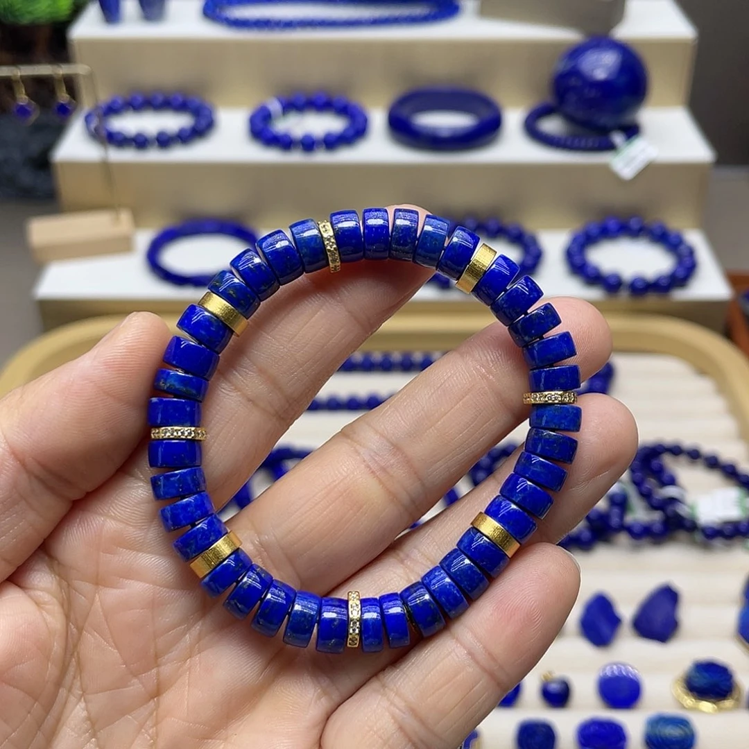 银S925镀金镶嵌青金石直切8mm