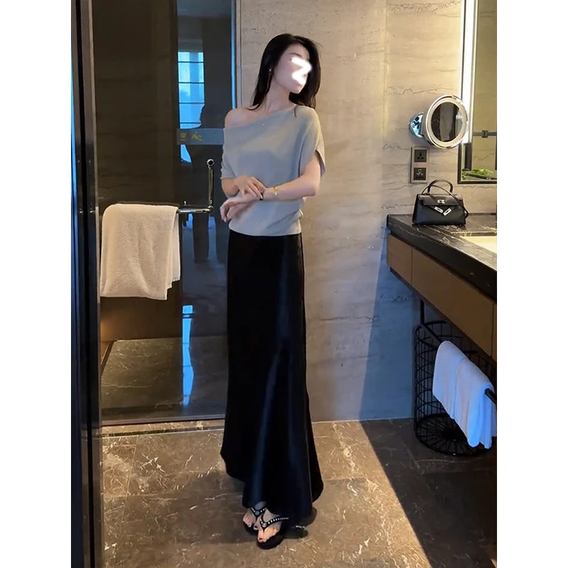 夏日巨好看的高级感一整套ootd穿搭套装女夏缎面半身裙两件套裙装