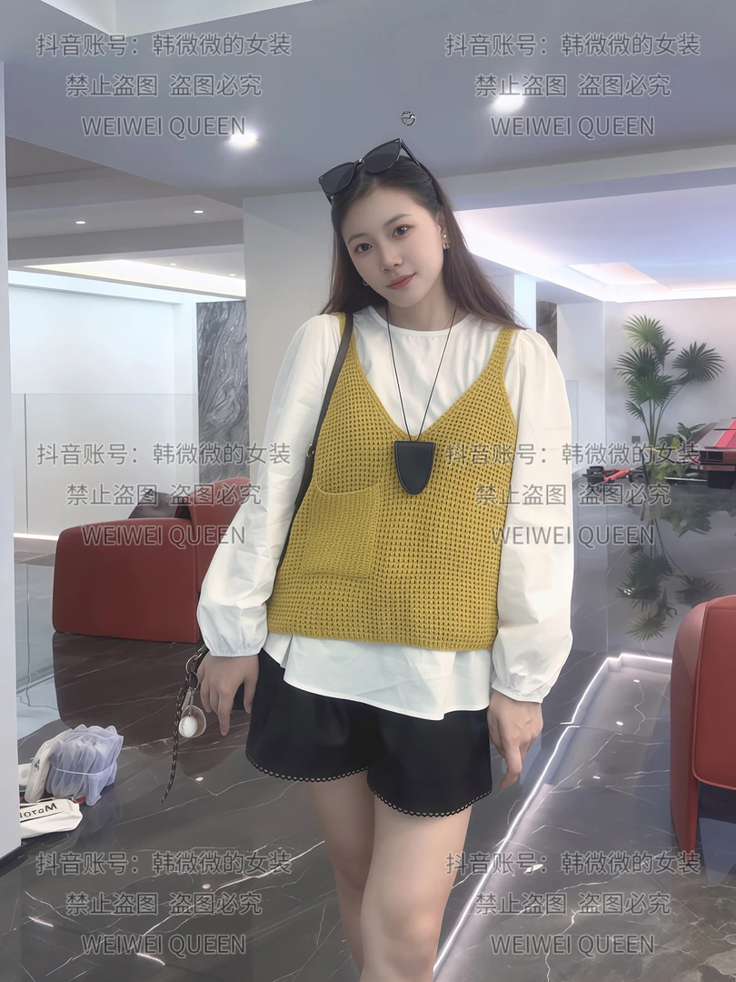 两件套装t恤+针织吊带背心休闲风时尚无袖小众宽松针织复古女装