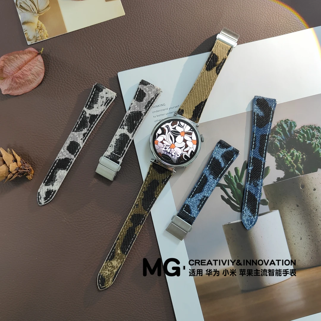 适用于GT6时尚牛仔豹纹GT5新型折叠扣表带GT4替换表带FIT4
