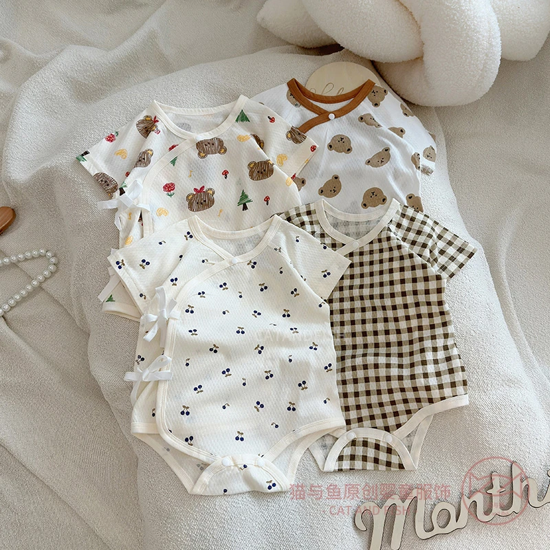 婴儿男童薄款短袖蝴蝶衣女童宝宝无骨连体衣睡衣新生儿纯棉外穿夏