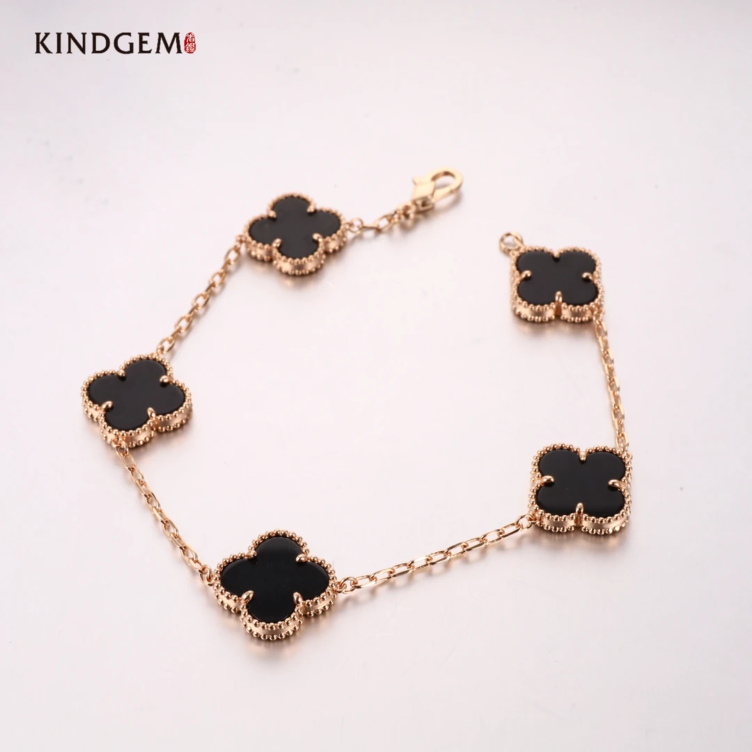 经典百搭黑色幸运草精致玛瑙手链（21cm）KC-30040