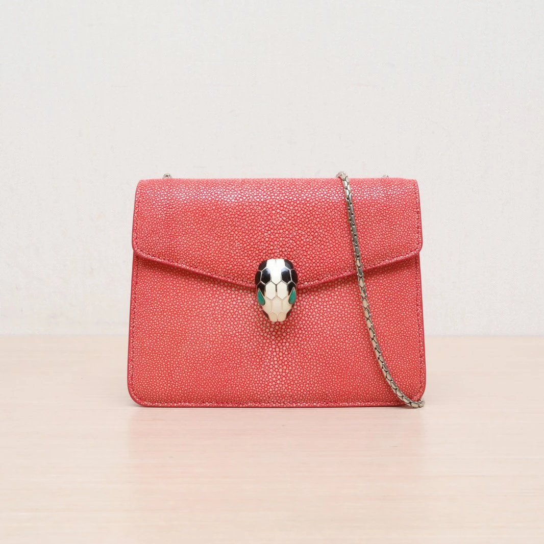 95新 BVLGARI/宝格丽 【娇】链条蛇头斜跨包 红色 蛇皮P215664632