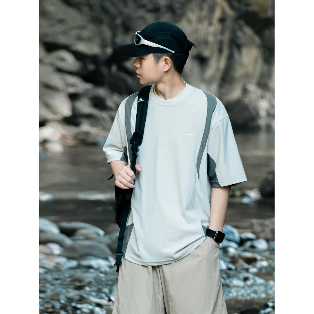 【速干/弹力】夏季山系户外宽松休闲撞色短袖 透气五分袖T恤WT24606