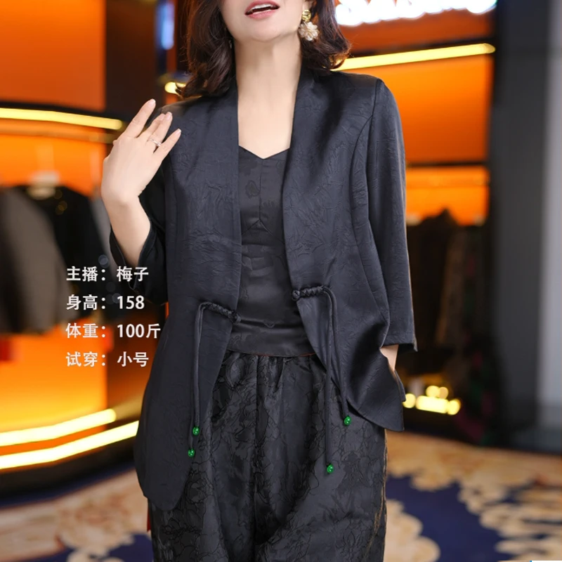 春夏新中式时尚西装外套七分袖修身显瘦百搭妈妈装3413