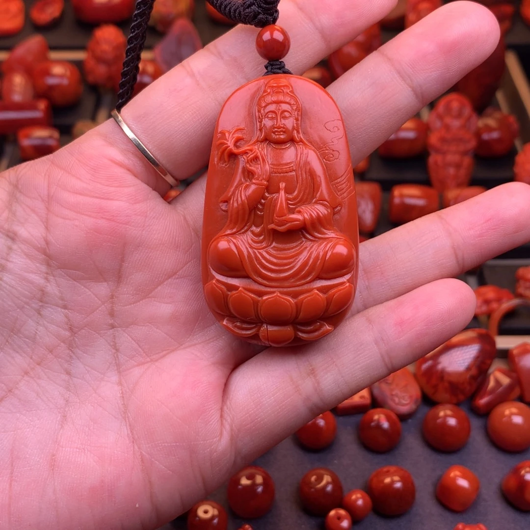 南红玛瑙未镶嵌精工满色满肉观音吊坠31.5mm