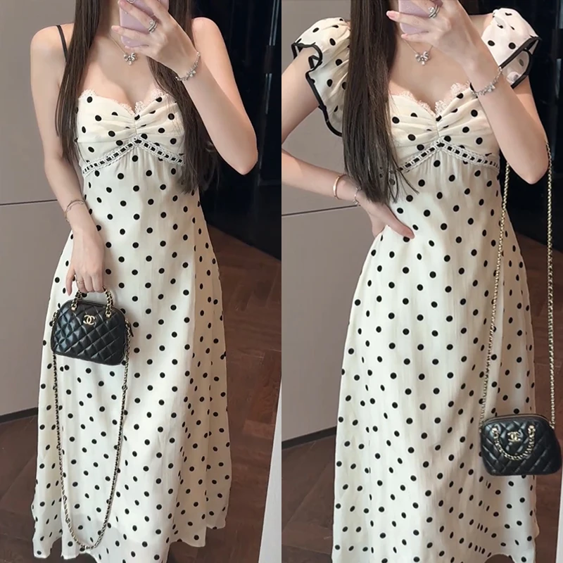 【mimius】&喵喵 法式甜美蕾丝拼接三穿连衣裙（含胸垫） G02327