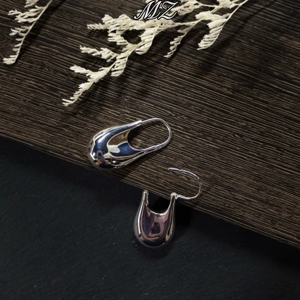 925银耳饰 欧美气质异形几何耳圈女ins爆款耳钩-椭圆包包耳扣0888