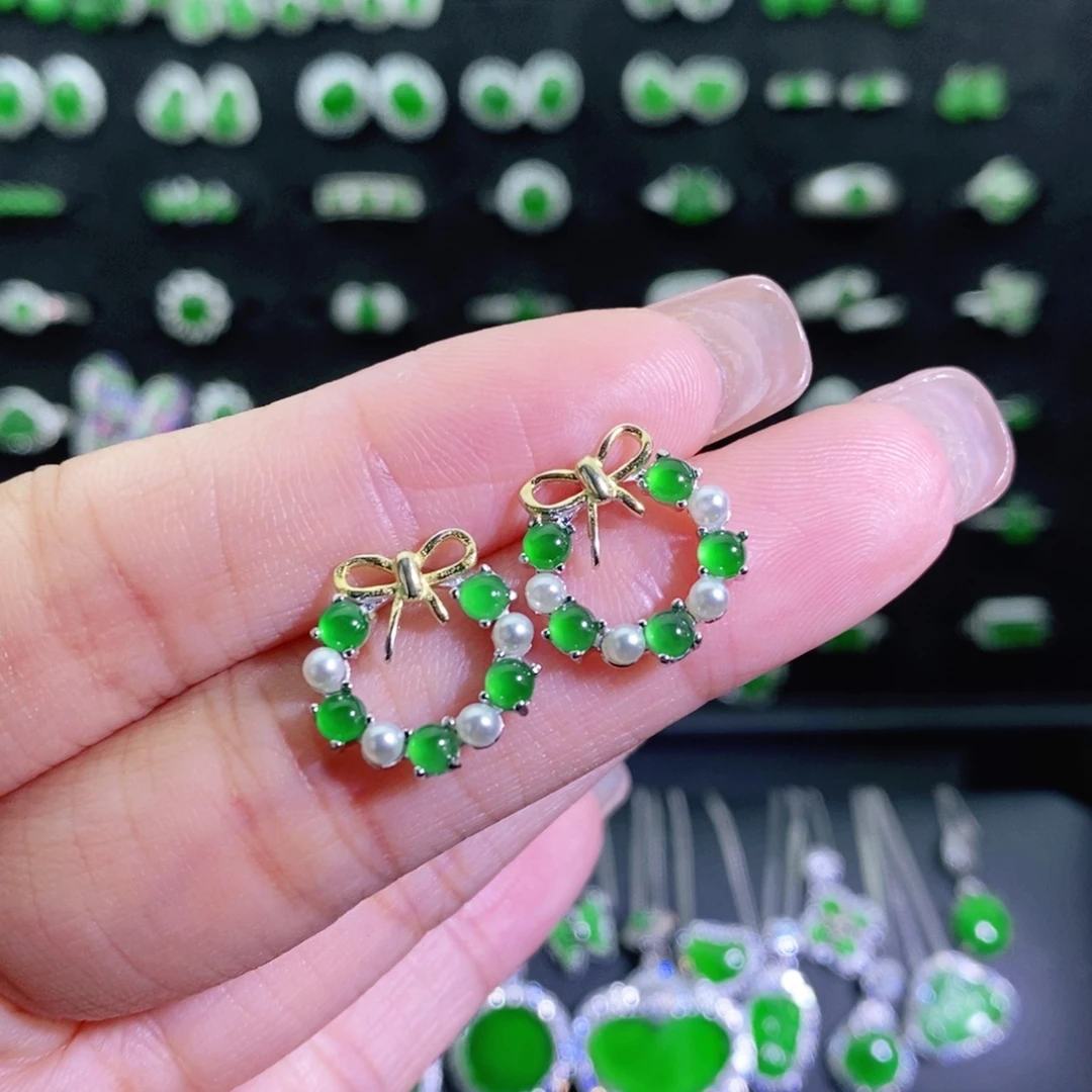 翡翠银S925镶嵌耳饰多样性