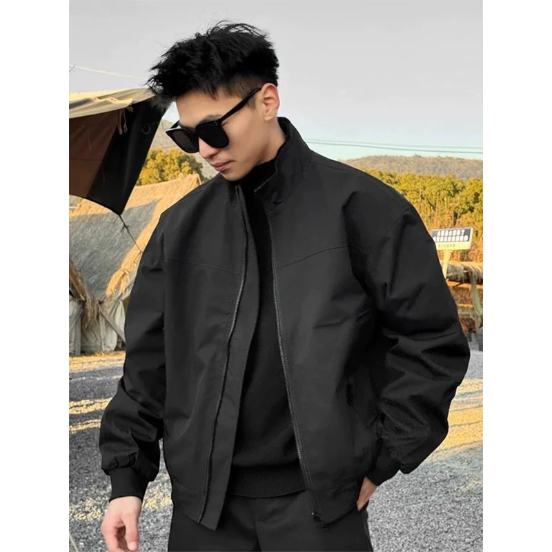 美式教练飞行夹克男秋冬夹棉cleanfit正肩外套潮牌工装立领棒球服