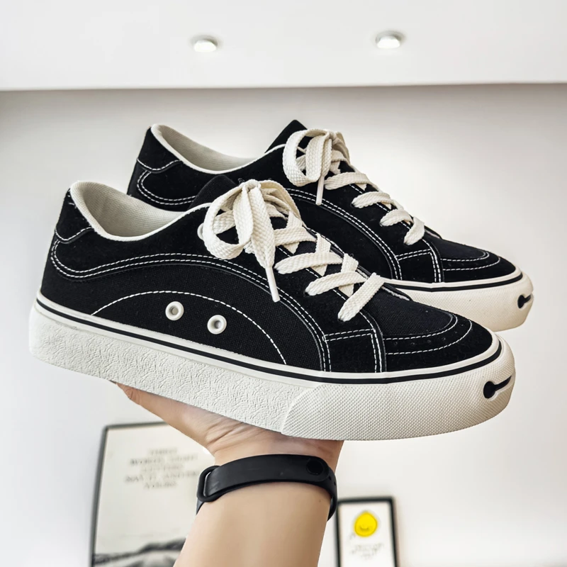 男鞋增高帆布鞋开口笑系列小众硫化日系复古百搭休闲软底低帮板鞋