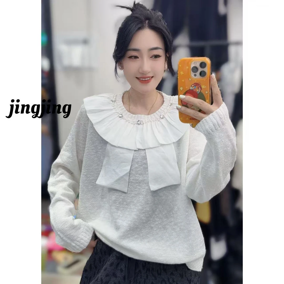 冬季新款休闲百搭荷叶领针织衫(0395)