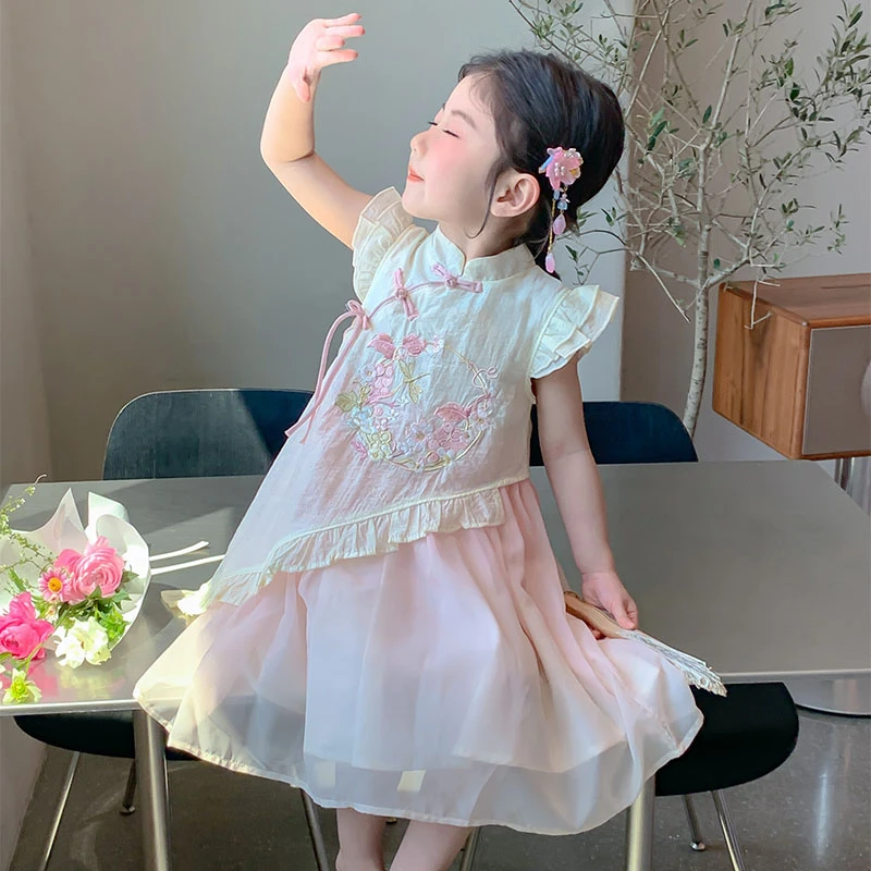 女童连衣裙2025新款洋气宝宝夏季新中式旗袍儿童