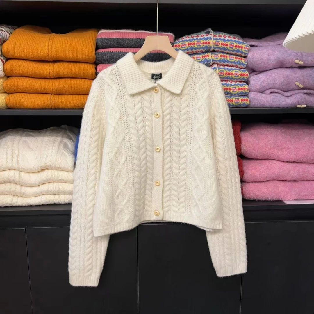 K1973 韩系麻花翻领时尚休闲风百搭保暖毛衣外套女