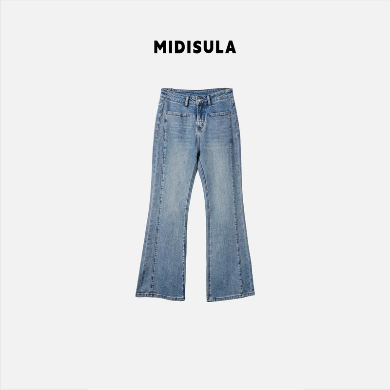 【H.MDSL】春季新款时尚高腰显瘦百搭弹力喇叭裤长裤#0098两口袋纹