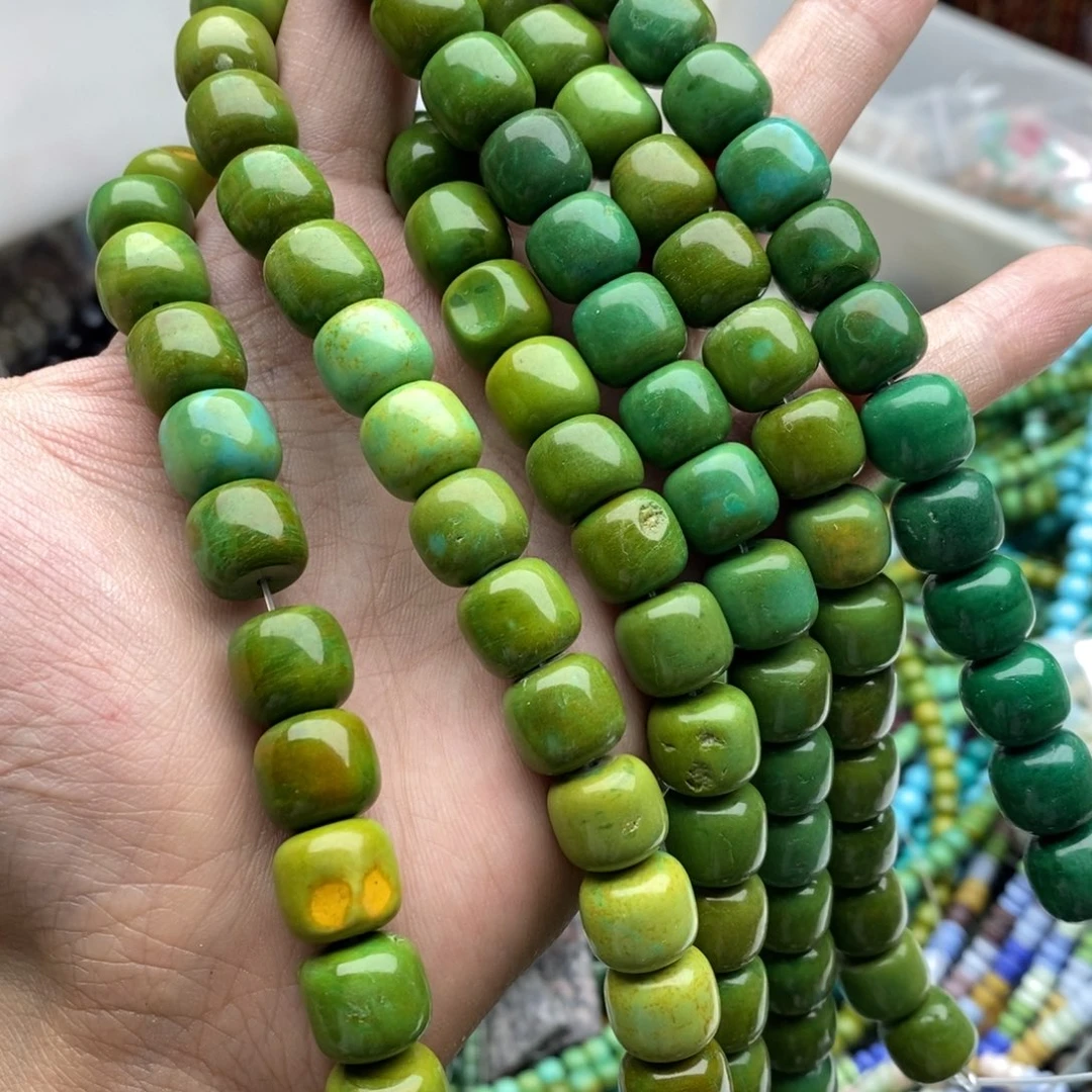 玛瑙/玉髓未镶嵌珠宝半成品一条天然12mm菜籽绿松石老型C129