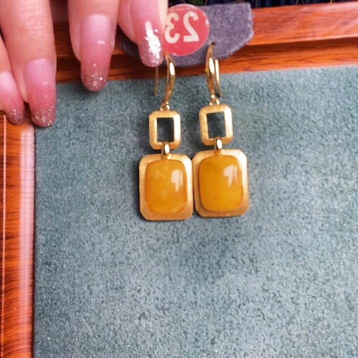 蜜蜡银S925镶嵌耳饰耳环