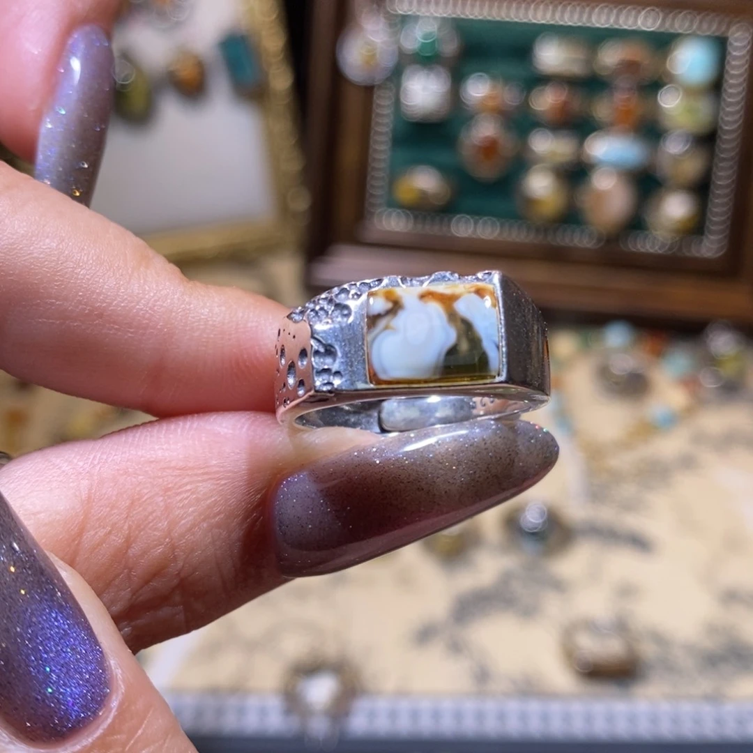 琥珀银S925镶嵌戒指戒指