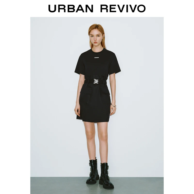 UR2025春季新款女装欧若风潮酷工装风腰带短袖连衣裙UYV750021