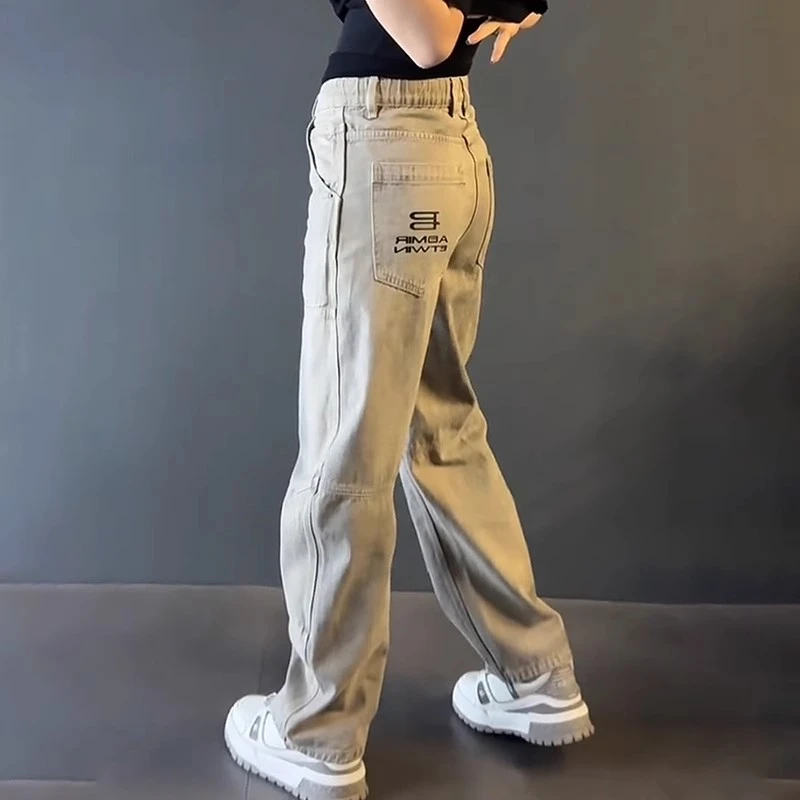轻奢男装大码潮牌男士时尚秋冬显瘦休闲脏脏裤长裤直筒宽松牛仔裤
