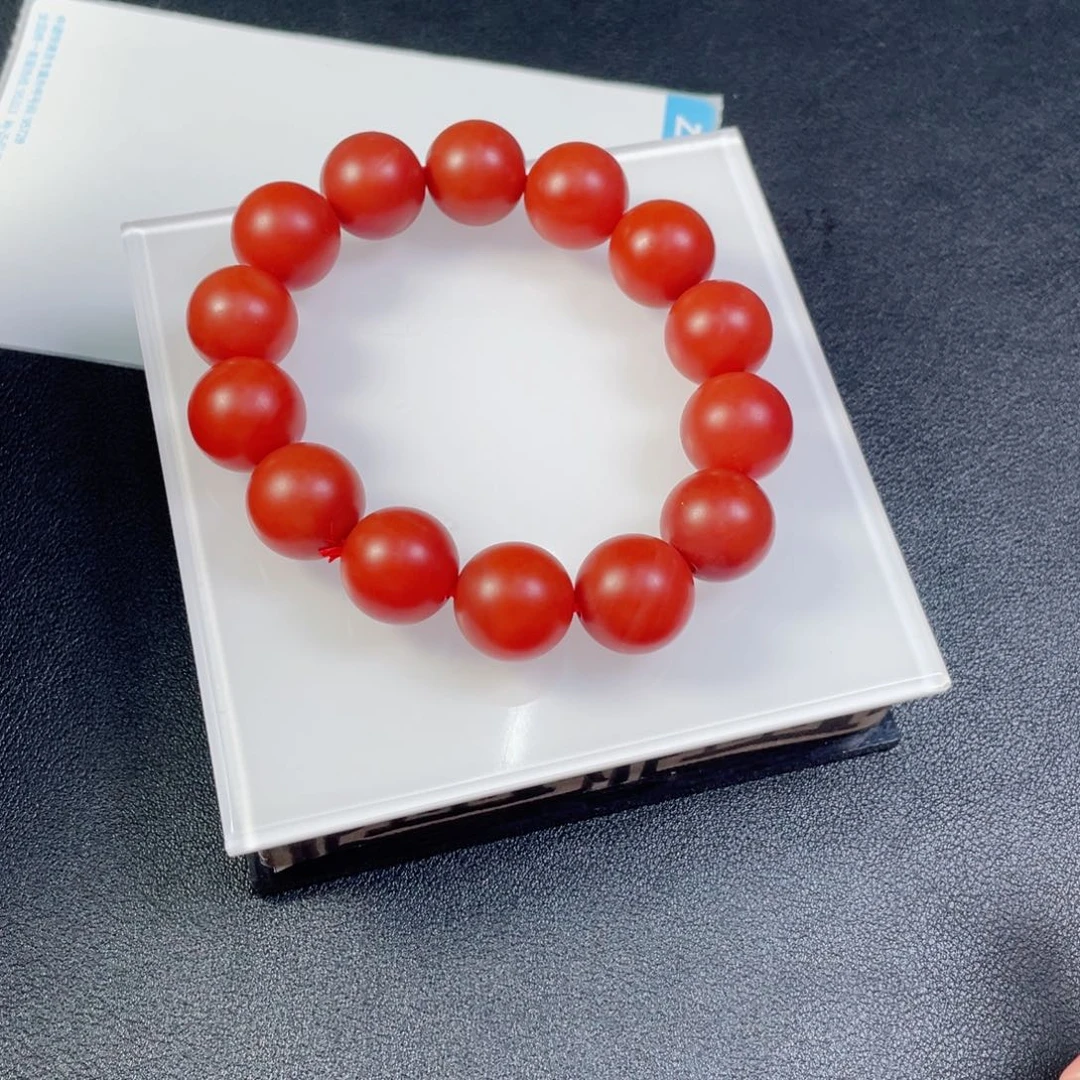 和田玉未镶嵌颈饰16mm满肉柿子红大手串
