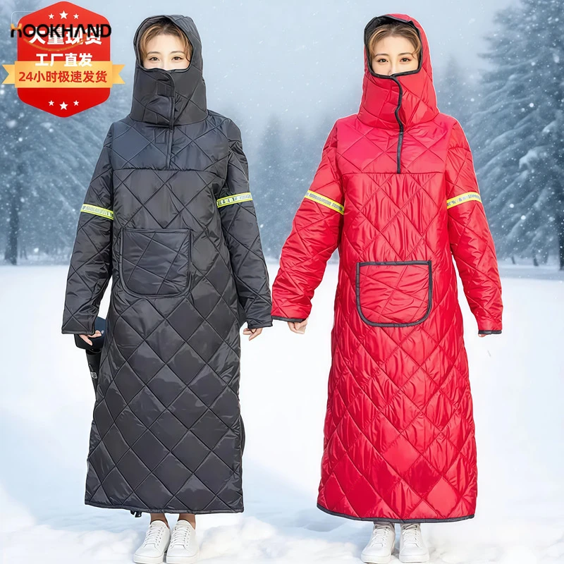 新款电动车挡风衣冬季加绒加厚全身保暖防水防寒棉衣服骑车挡风被