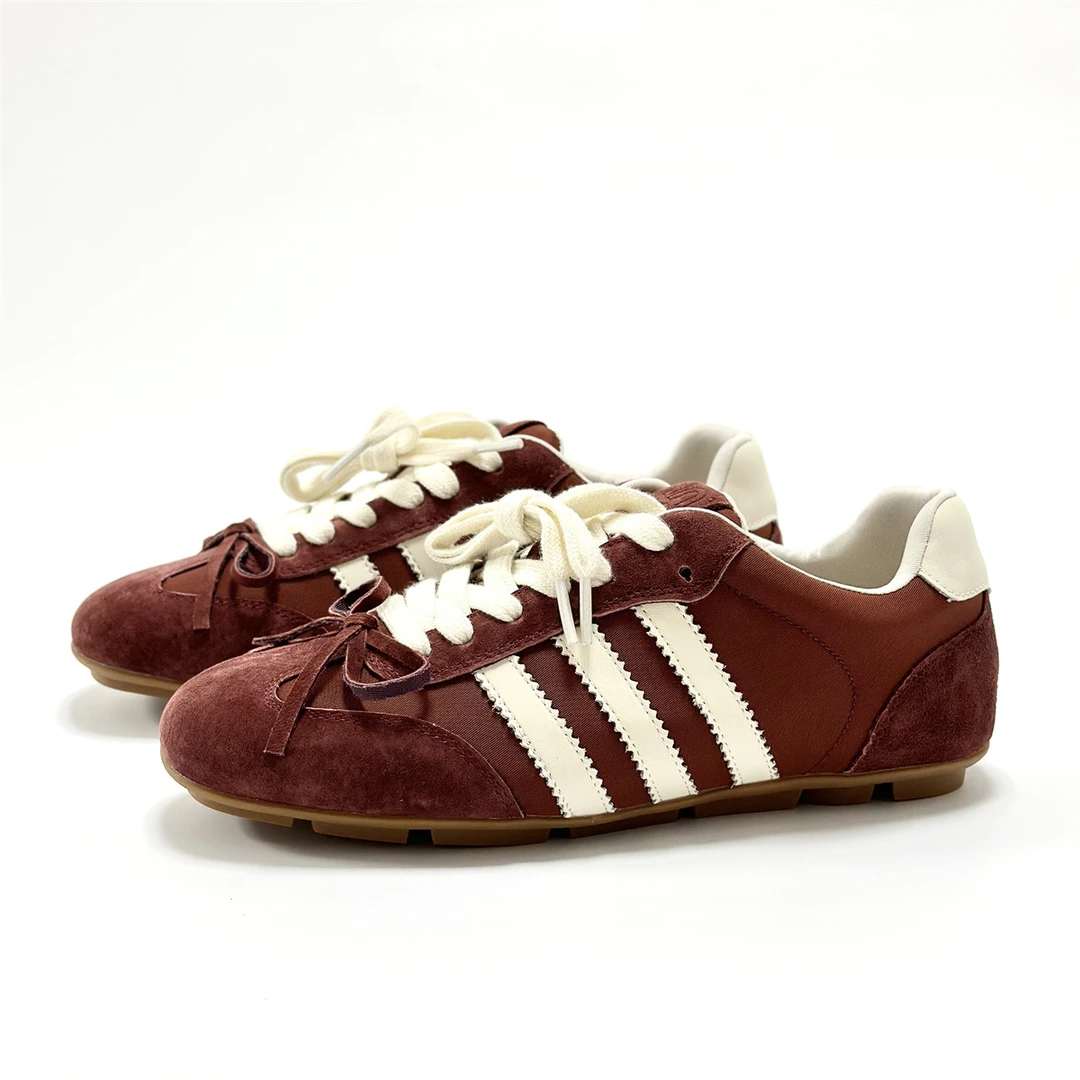 港风爆款拼色复古三条杆德训鞋女轻便显脚小超软休闲运动阿甘鞋潮