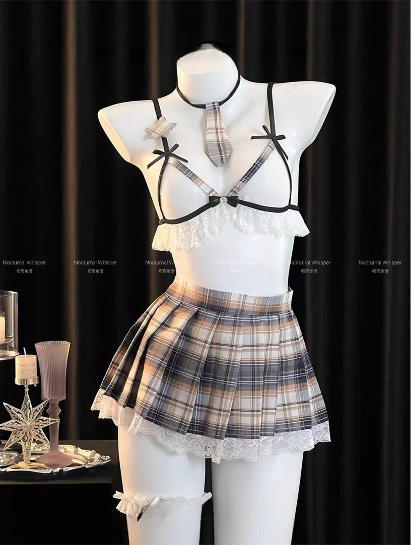 暗夜蜜语【午间学妹】性感睡衣蕾丝网纱睡裙情侣睡袍纯欲内衣短裙