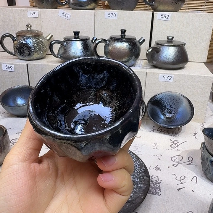 风***痕杯建水紫陶紫泥柴烧杯