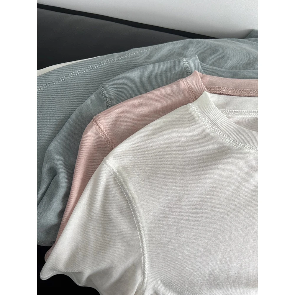 百搭圆领薄纱面膜防晒罩衫女春夏韩版微透正肩长袖T恤休闲上衣薄