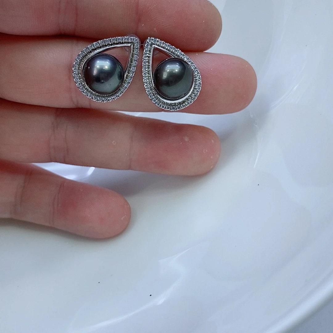 海水珍珠耳饰银S925镶嵌