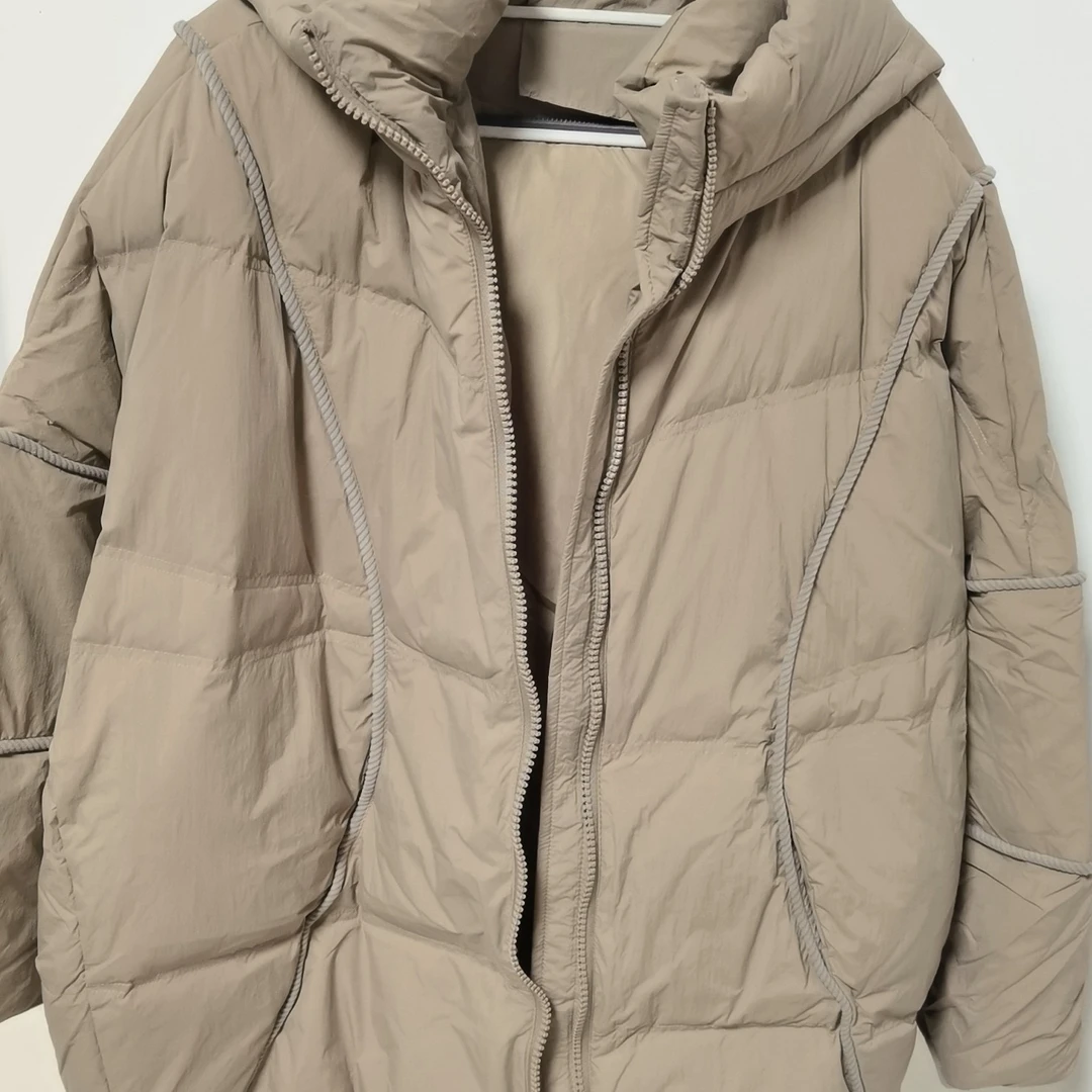 时尚韩版宽松灯心绒包边大码中长款连帽白鸭绒羽绒服女加厚保暖