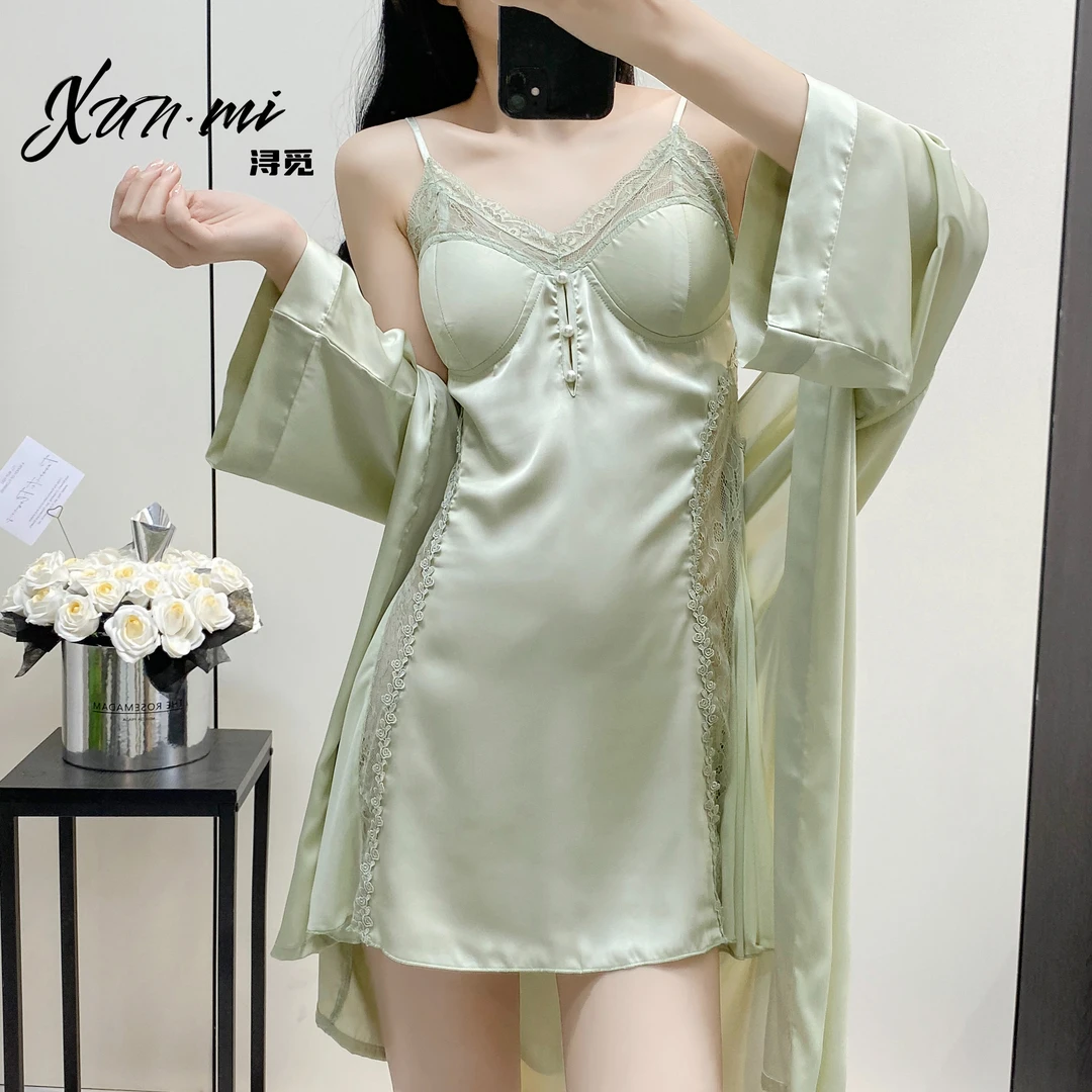 Xunmi/浔觅【恋恋倾心】新款缎面高定轻奢睡衣性感睡裙家居服