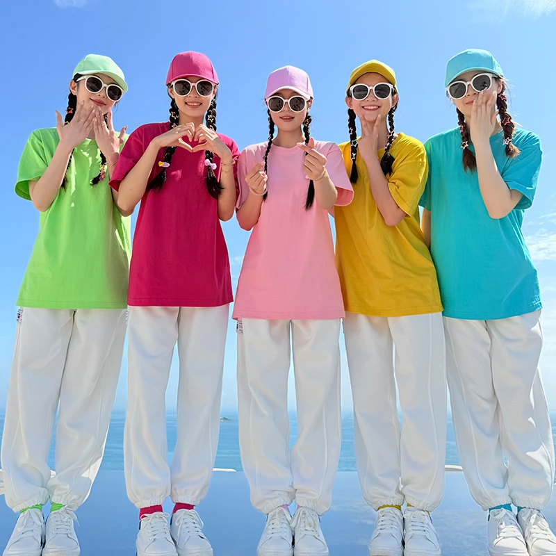 糖果色t恤班服团体运动会纯棉演出服定制图案彩色闺蜜装姐妹套装